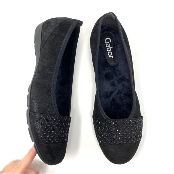Gabor Black Bling Flats faux fur lined 74.160.80 - Picture 7 of 11